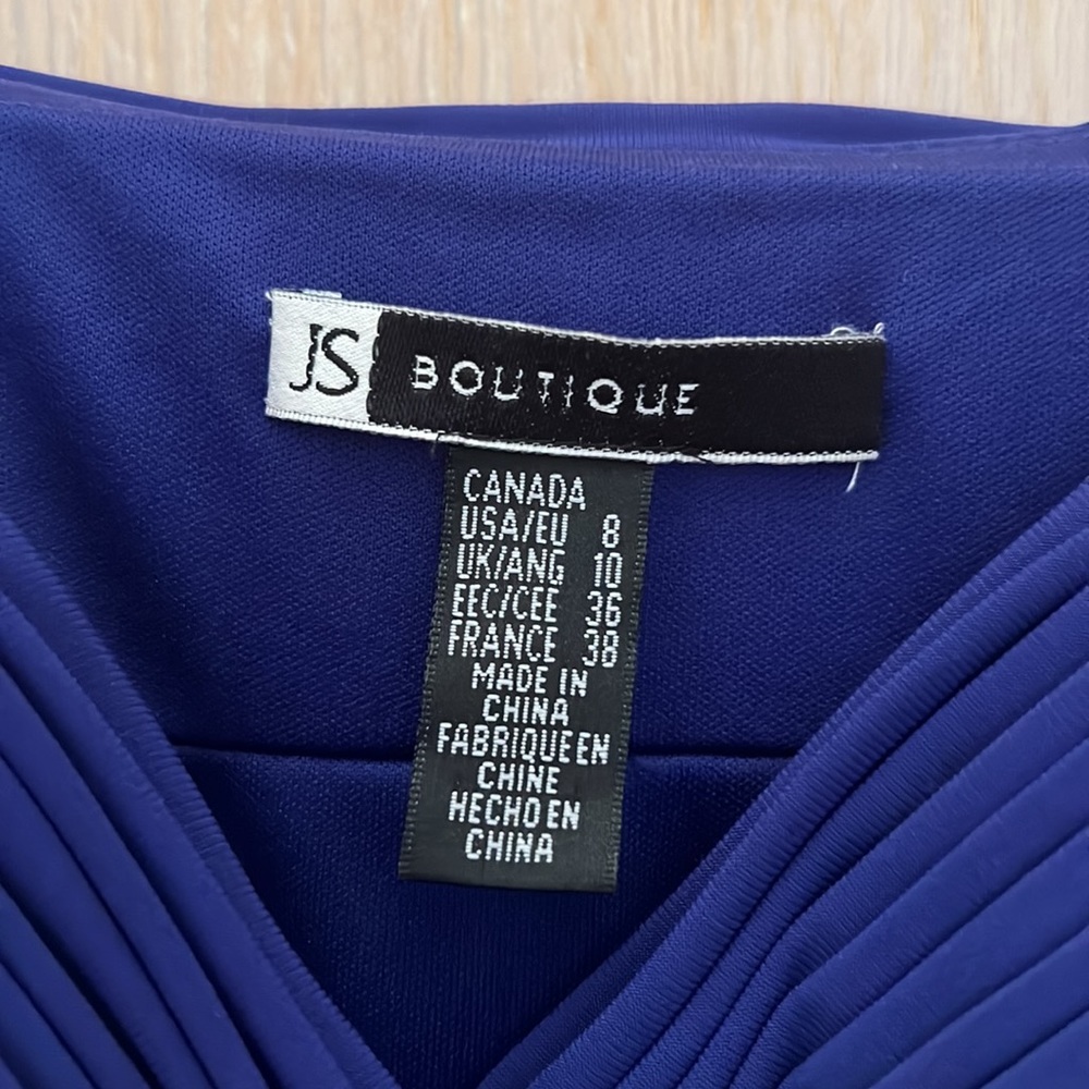 JS Boutique: Royal blue evening gown with rhinestone trim; size 8 - Picture 6 of 11
